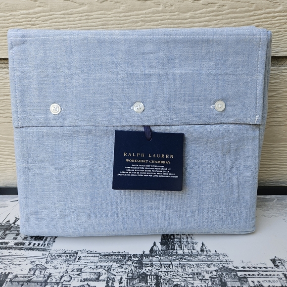 NWT Ralph Lauren Workshirt Chambray queen extra deep fitted sheet - Picture 1 of 5